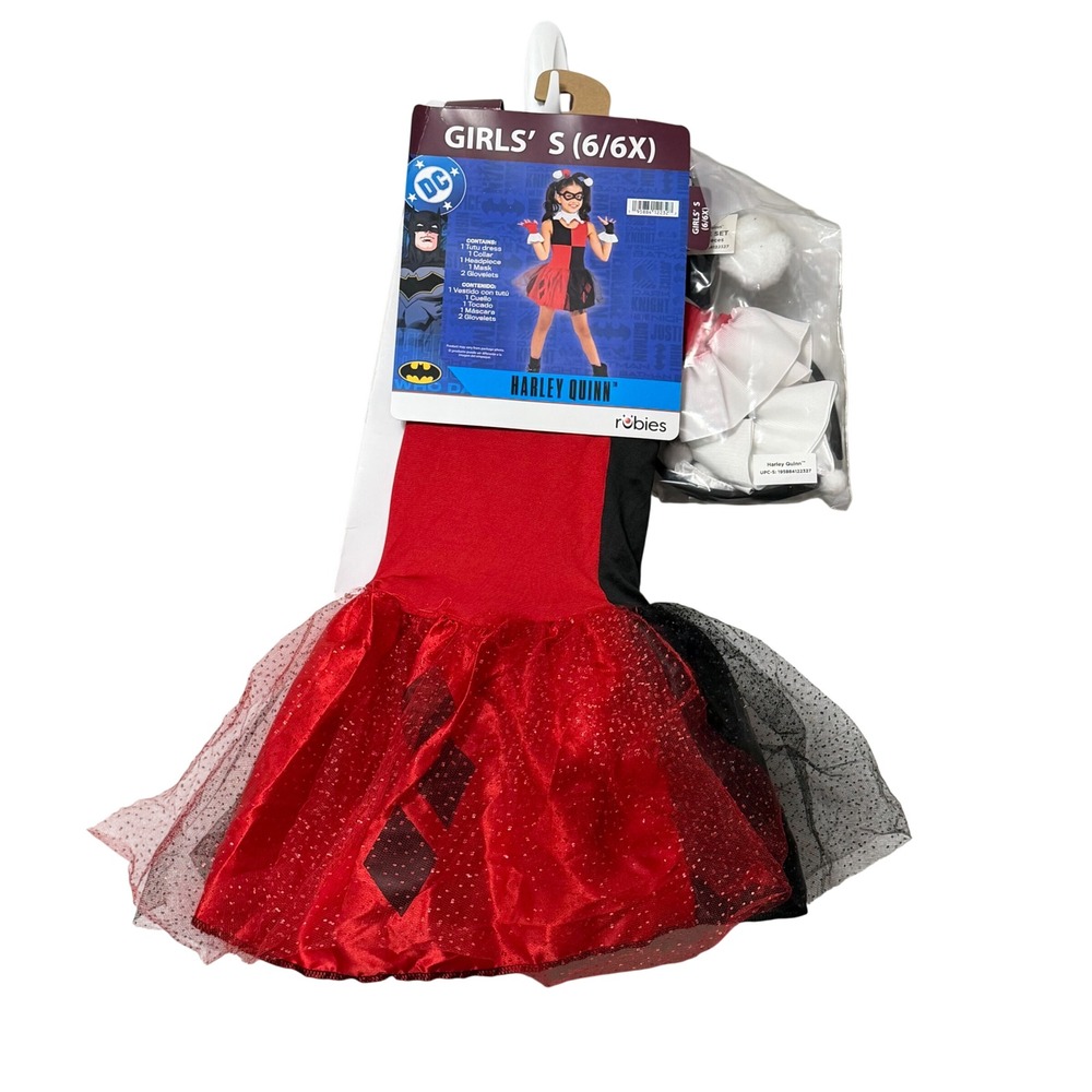 Rubies DC Comics Harley Quinn Girls Costume Set 6/6X Red Black Tutu Dress 6pc